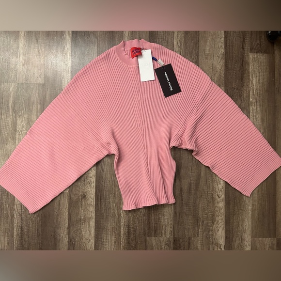 Solace 🎀 London Sweater Baby Pink Heavy Rib Knit  Sculptural Sleeves NWT - Picture 2 of 8